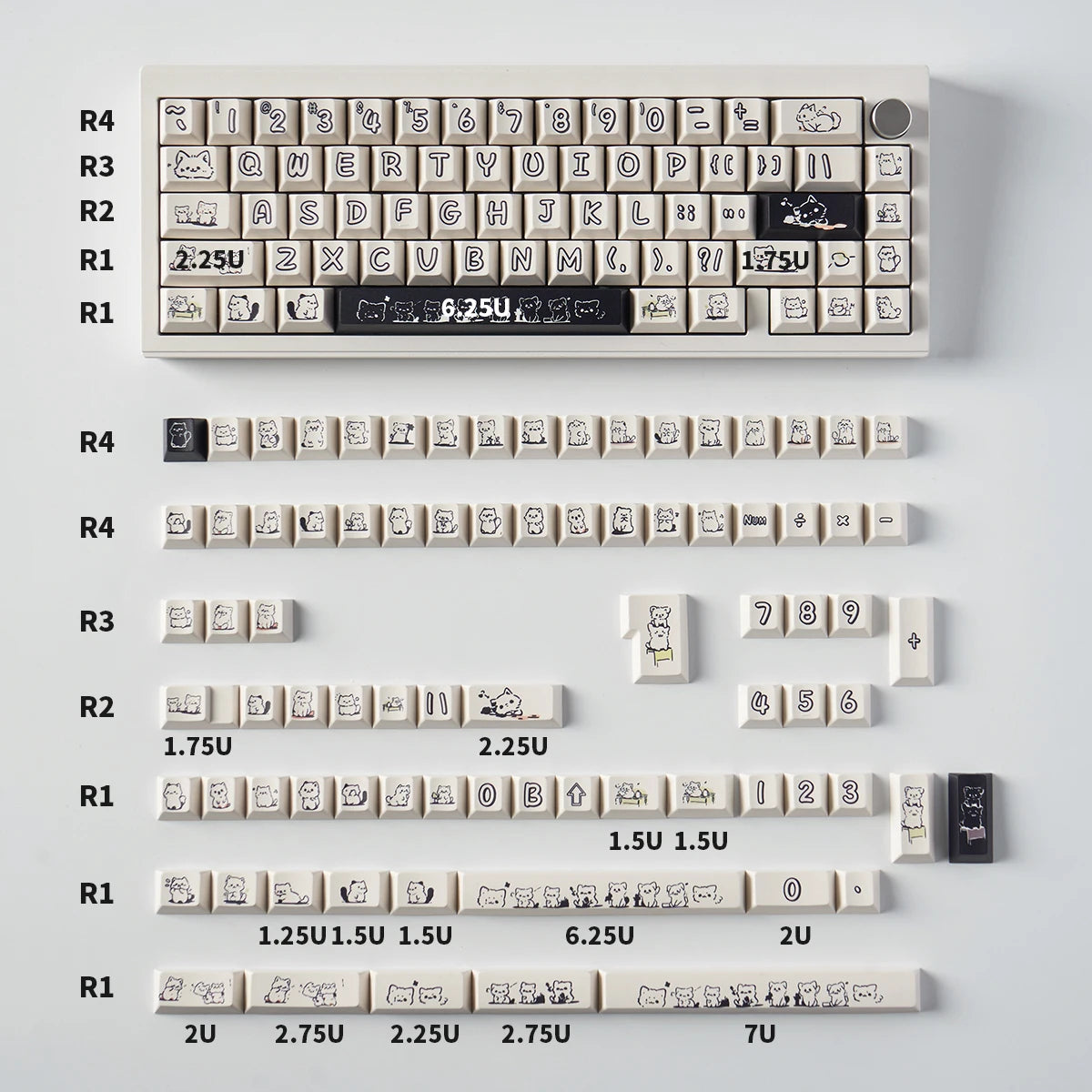 148 Keys Cute Kitten Cat Keycaps DYE-SUB Cherry Profile PBT Keycaps For Cherry MX Switch Mechanical Keyboards