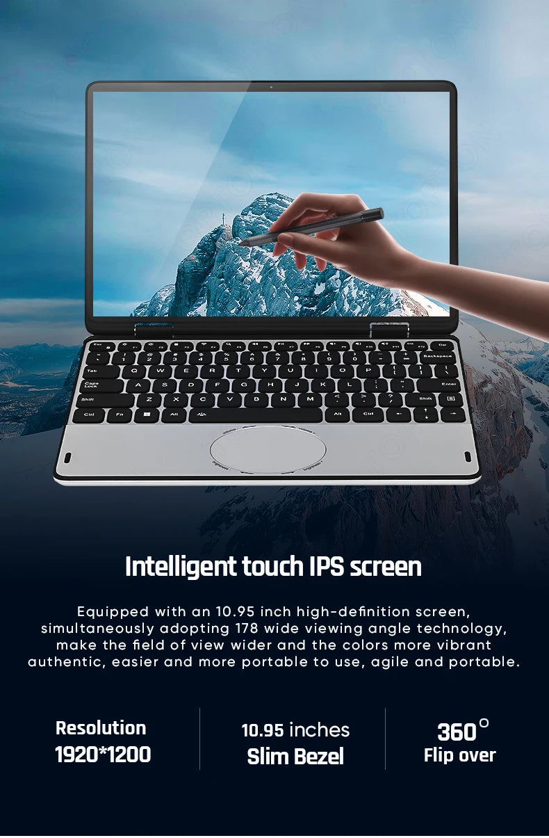 Topton L20 360° YOGA Intel N100 Laptop 10.95 inch IPS Touch Book Max 32G DDR4 2T SSD Portable Office Notebook Mini PC Tablet