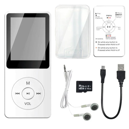 16GB MP3 Player USB Charging Record Digital Display Screen Media Lossless Pocket Sports Running Walking HIFI Music Speakers