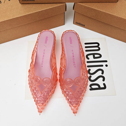 Design Big Butterfly Knot Melissa Women Flat Mules Sandals High Quality Cozy Patent Leather Pointed Toe Back Strap Shoes