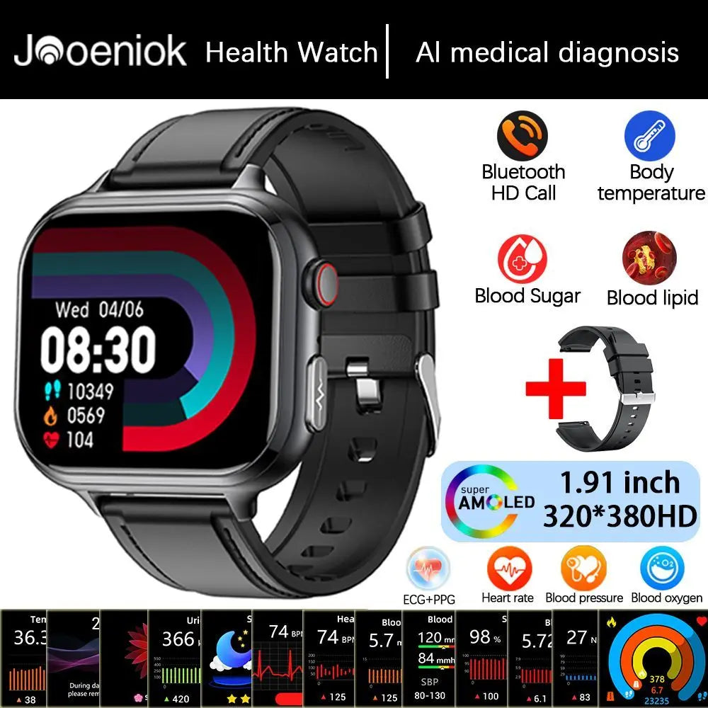 2025New Medical Grade ECG+PPG Smart Watch BMI Body Fat Uric Acid Painless Non-invasive Blood Sugar Monitoring Calling Smartwatch