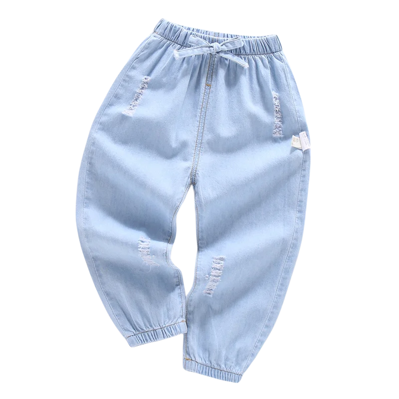Children'S Jeans Baby Four Seasons Outwear Casual Pants Embroidered Simple Versatile Elastic Waist Sports Wear