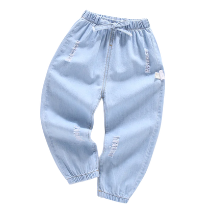 Children'S Jeans Baby Four Seasons Outwear Casual Pants Embroidered Simple Versatile Elastic Waist Sports Wear