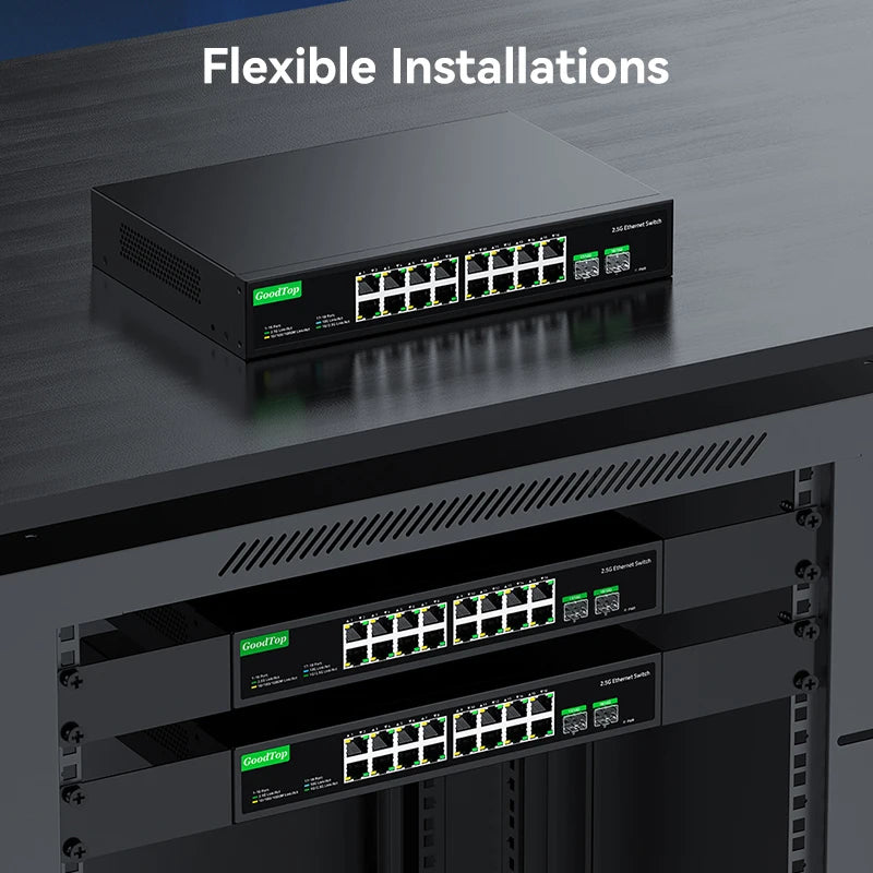GoodTop 16 Port 2.5G Ethernet Switch with 2 Port 10G SFP+ Network Switch 120G Bandwidth Unmanaged Networking Home Lab Switch