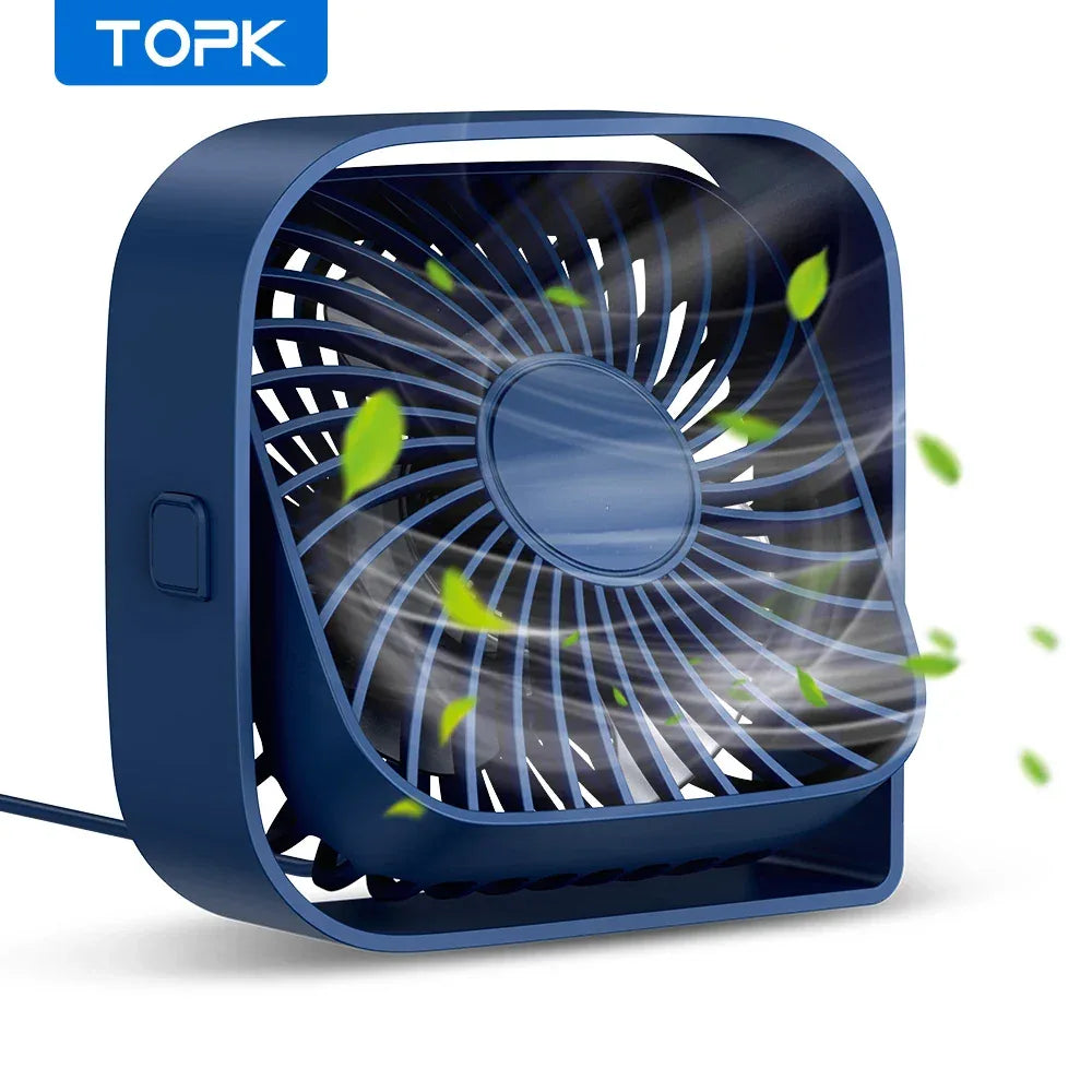 TOPK Mini Portable Fan USB Desk Fan Table Strong Airflow &Quiet Operation 3 Speed Wind 360°Rotatable Standing fans for room Home