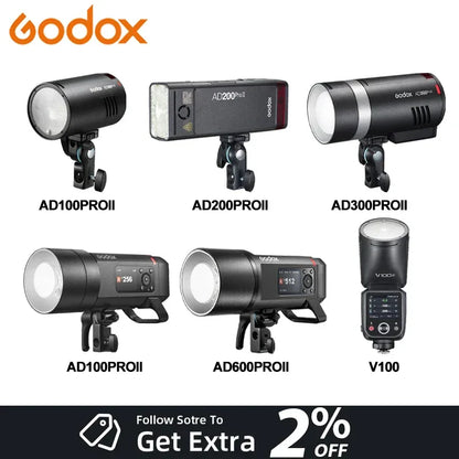 Godox AD II Series Out-door TTL Flash AD100/200/300/400/600PROII For Nikon Canon Sony Fuji Olympus LED Modeling Lamp