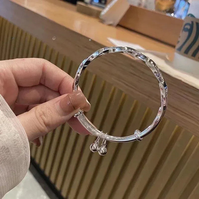 Fashion 925 Sterling Silver Woman Cuff Bracelet Open Leaf Shaped Adjustable Charm Bangle Girls Party Jewelry Christmas Gifts