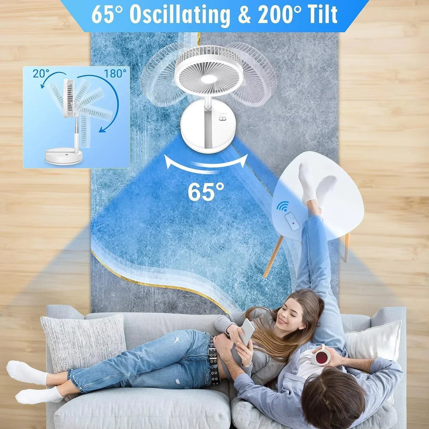 XIAOTREE Wireless Folding Desk Fan Telescopic Outdoor Travel Camping Floor Fan With 7200 mAh USB Rechargeable Fan Standing Fan