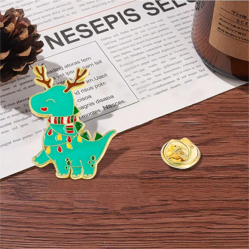 4pcs Cute Cartoon Dinosaur Enamel Brooch Creative Christmas Day Holiday Gift Lapel Pin Badge Backpack Clothing Hat Accessories