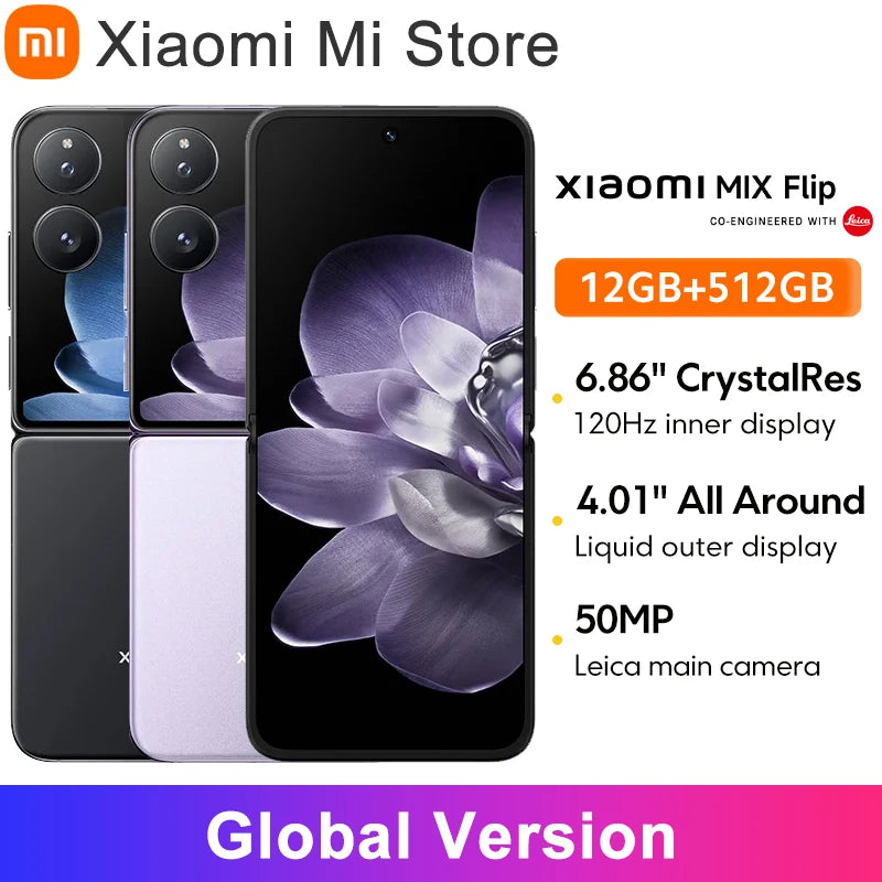 Global Version Xiaomi MIX Flip 67WHyperCharger 6.86" 12GB 512GB Leica 50MP Camera 120Hz Display Snapdragon 8 Gen 3 Smartphone