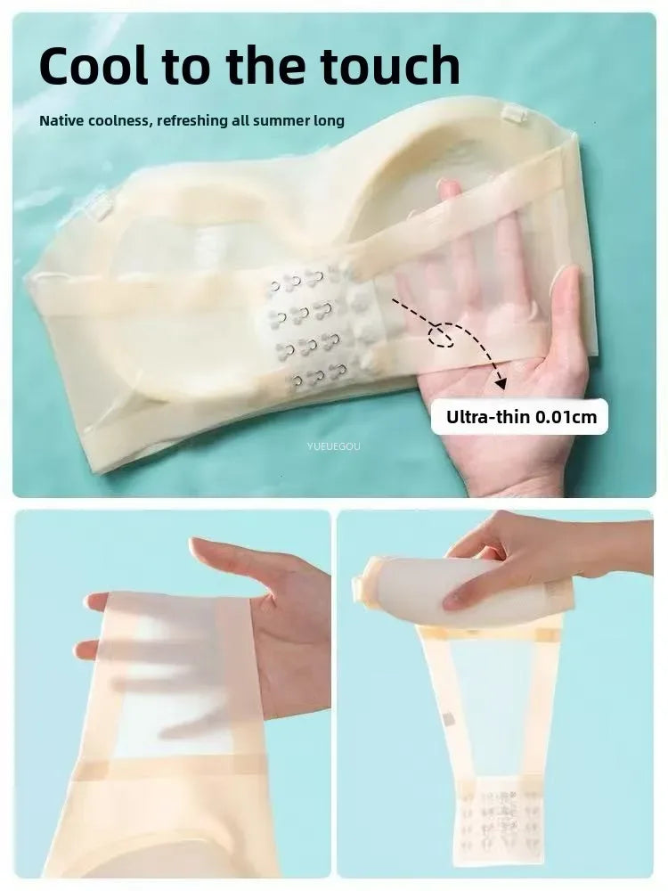 10CM Extra Thick Cooling Seamless Strapless Bra  Push Up Tube Top for Small Chest, Anti-Slip Lift, Anti-Sagging Invisible Bra
