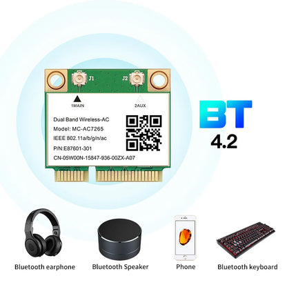 MC-AC7265 1200Mbps Bluetooth 4.2Mini PCI-E Interface 2.4G 5Ghz Wifi Card For Laptop