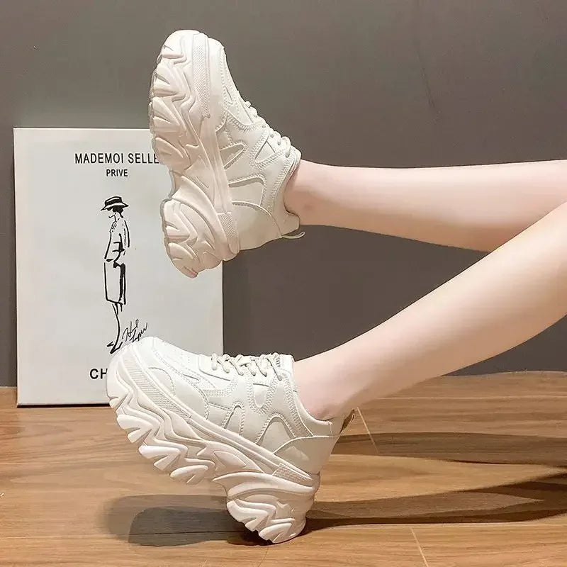 Trendy 2025 New Spring Summer Women's Shoes High Heel Increased Thick Bottom Flats White Casual Shoes Loafers