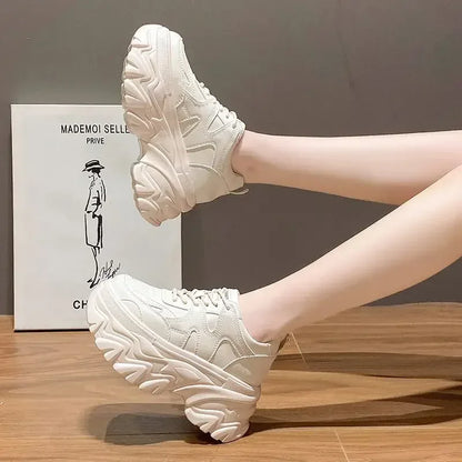 Trendy 2025 New Spring Summer Women's Shoes High Heel Increased Thick Bottom Flats White Casual Shoes Loafers