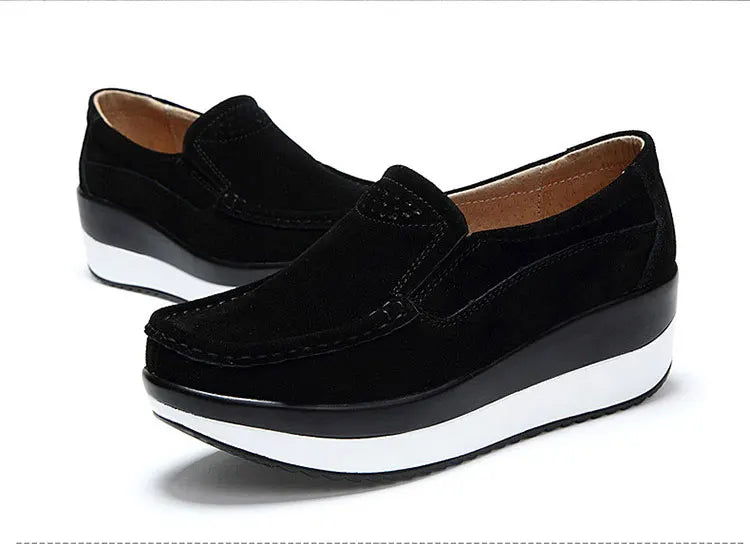 Creepers Platform Shoes Women Flats Women Loafers Spring Autumn Casual Suede Leather Shoes Ladies Moccasins Slip On Plus Size 42
