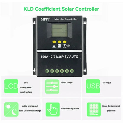 ECGSOLAX 100A 80A 60A 40A MPPT Solar Charge Controller 12V 24V 36V 48V Auto Solar PV Battery Charging Regulator With Dual USB