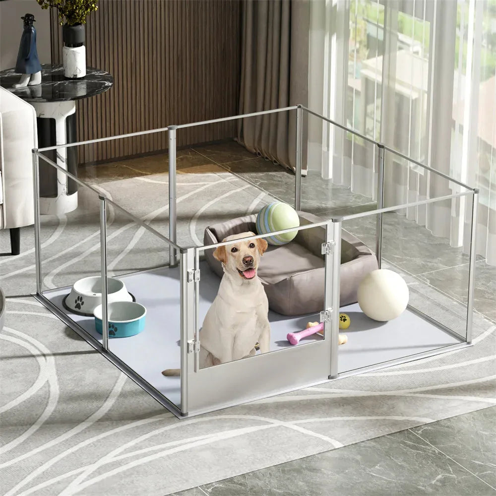 1Pc Large Acrylic Dog Playpen Cage Whelping Pen Box Indoor Enclosure Pet Clear Fence Puppy Playpen with Waterproof Fertility Pad