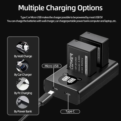 Dual Camera Battery Charger for Sony NP-FW50 FZ100 BX1 Canon LP-E6 E8 E17 NB-13L fuji NP-W235 W126 Nikon EN-El15 EL25 Panasonic