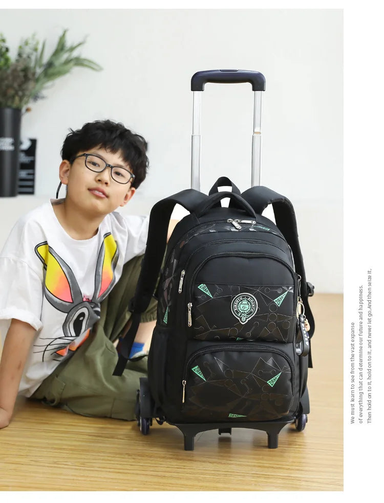 High-capacity on 2/6 Wheels Waterproof Luggage Rolling Bag Student Shoulder Backpack  Detachable Children Rolling School Bags