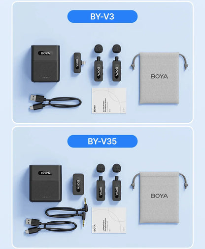 BOYA BY-V3 Wireless Lavalier Lapel Mirophone Noise-cancelling Rechargeable Mic for iPhone Android Camera Live Streaming Vlogging