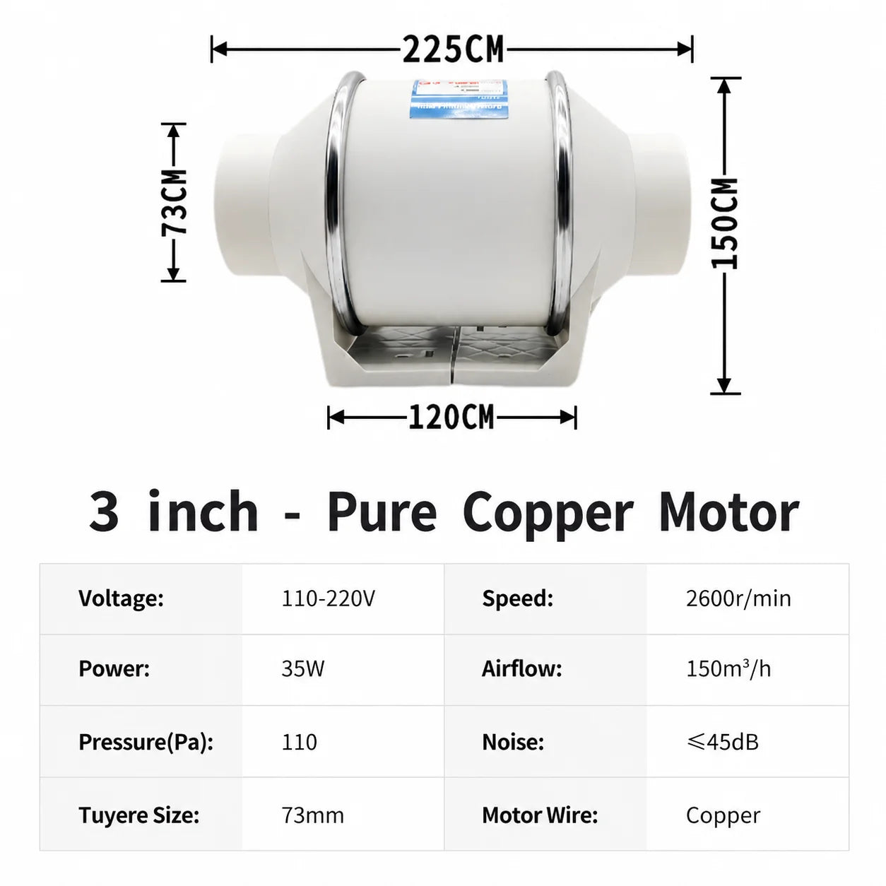 Exhaust Fans Home Silent Inline Pipe Duct Fan Bathroom Extractor Ventilation Kitchen Toilet Wall Air Clean Ventilator