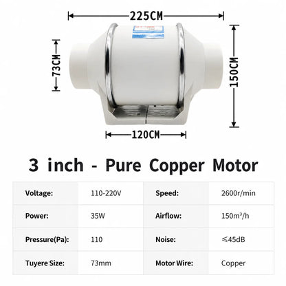 Exhaust Fans Home Silent Inline Pipe Duct Fan Bathroom Extractor Ventilation Kitchen Toilet Wall Air Clean Ventilator