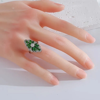 Hot Sale Cocktail Party Ring Flower Cubic Zirconia Valentine's Day Gift Fashion Jewelry Luxury Rings for Women & Lover