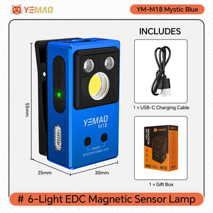 YEMAO M18 270LM Clip Pocket Flashlight 7 Color RGB Built-in 500mAh Battery Rechargeable 6 Light EDC Magnetic Sensor Lamp UVLight