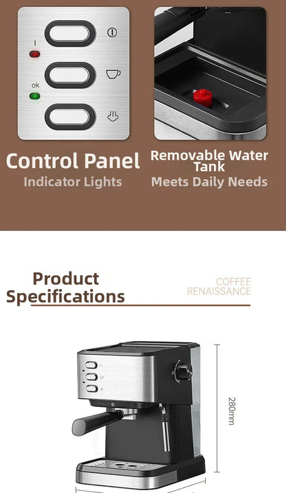 Small Semi-Automatic Espresso Coffee Maker For Home Use, High-Pressure Steam Whipped Milk And Brewed Coffee Pot Espresso Maker