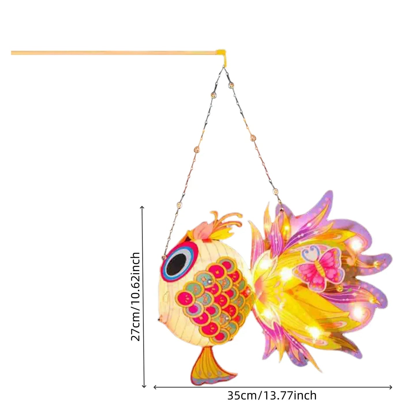 1 Set Goldfish Paper Lantern with Pole DIY Handmade Lantern Chinese New Year Mid-Autumn Festival Fish Night Light Material Bag