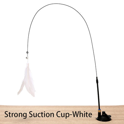 Interactive Cat Toy Handfree Cat Stick Kitten Playing Teaser Wand Toy Suction Cup Feather Wand Pet Supplies Simulation Feather