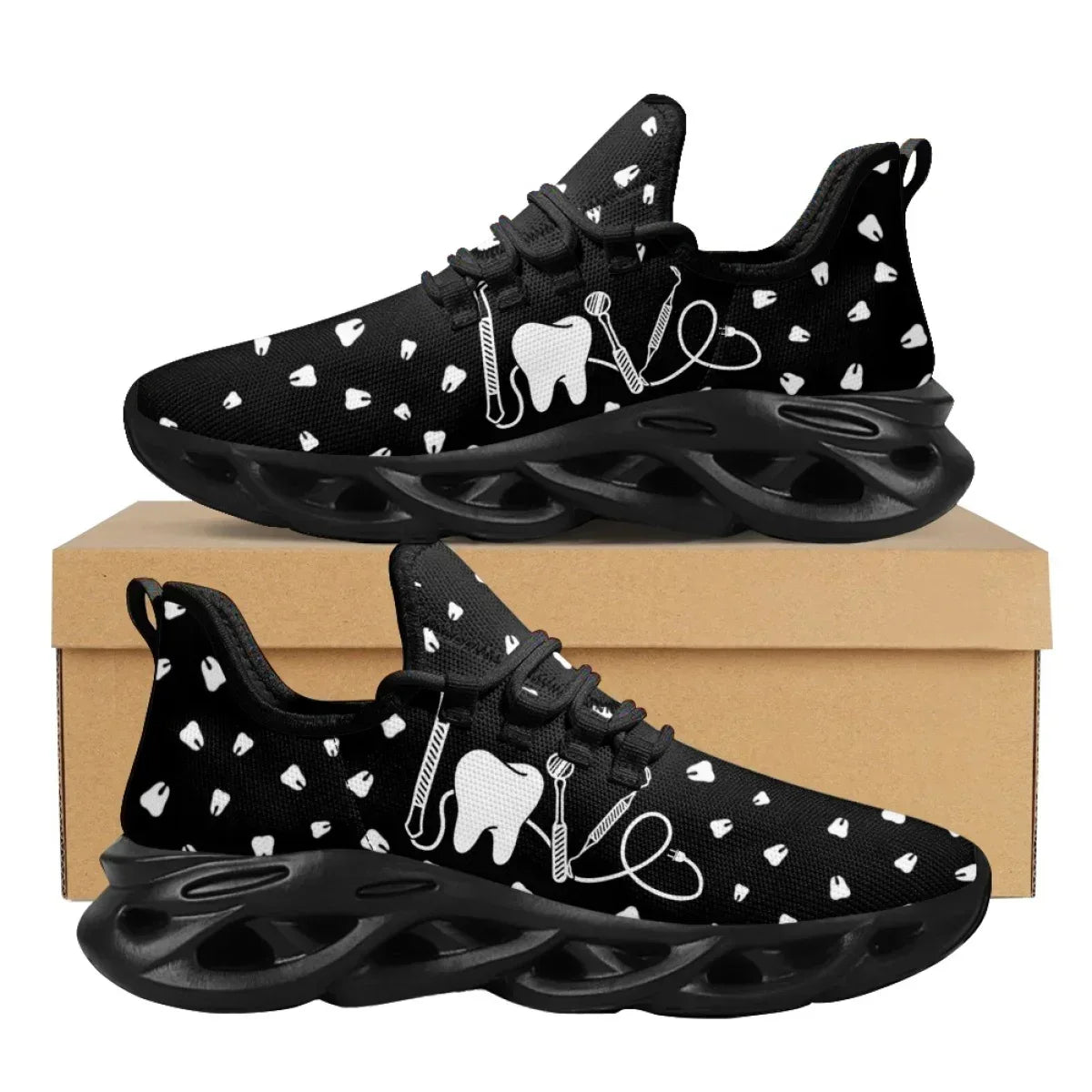 Black and White Teeth Medical Institution Nurse Shoes for Woman Men Four Seasons Round Toe Non-slip Casual Sneakers Custom Shoes
