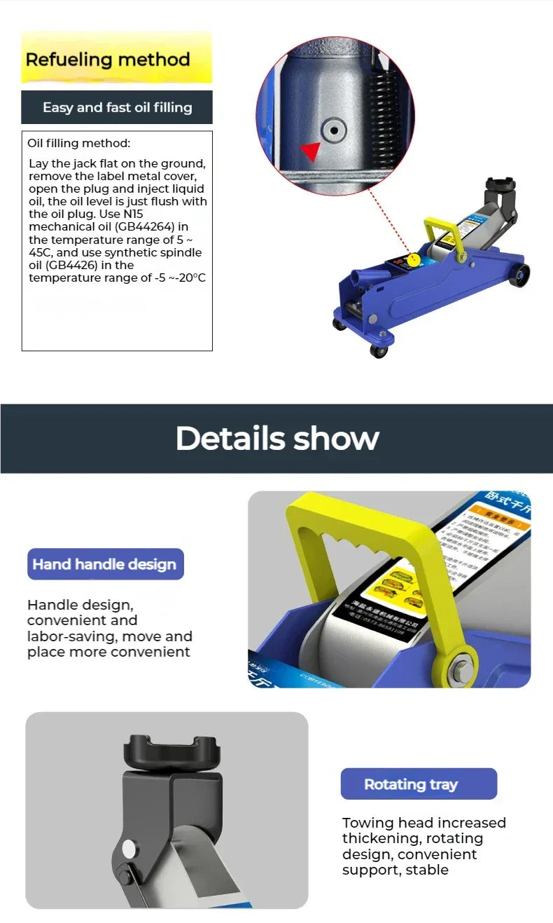 2 Ton Auto Hydraulic Jack Vehicle Oil Pressure Tire Replacement Lifting Repair Tool 13cm-30cm Car Emergency Curbside