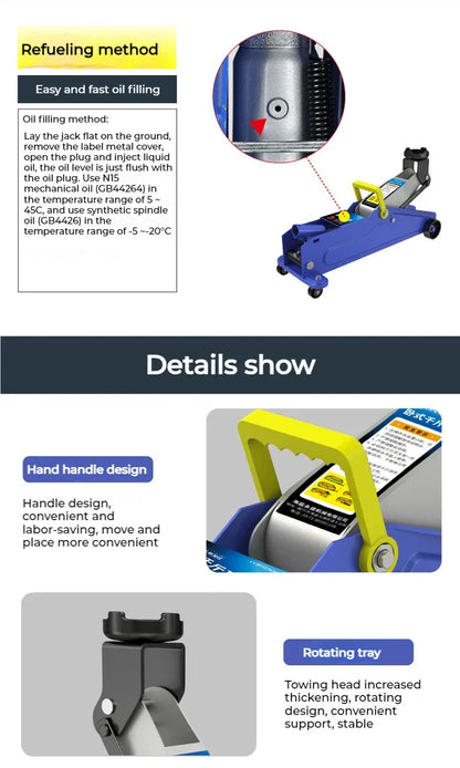 2 Ton Auto Hydraulic Jack Vehicle Oil Pressure Tire Replacement Lifting Repair Tool 13cm-30cm Car Emergency Curbside