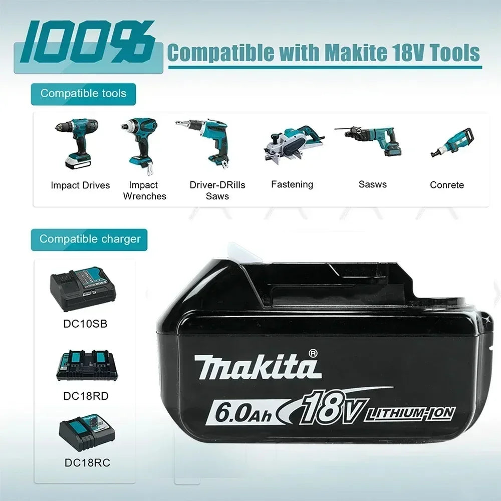 Genuine 6AH makita BL1860 6ah Battery Power Tools Li-ion Replacement LXT BL1850 BL1840 for 18V Screwdriver with BMS 18v battery
