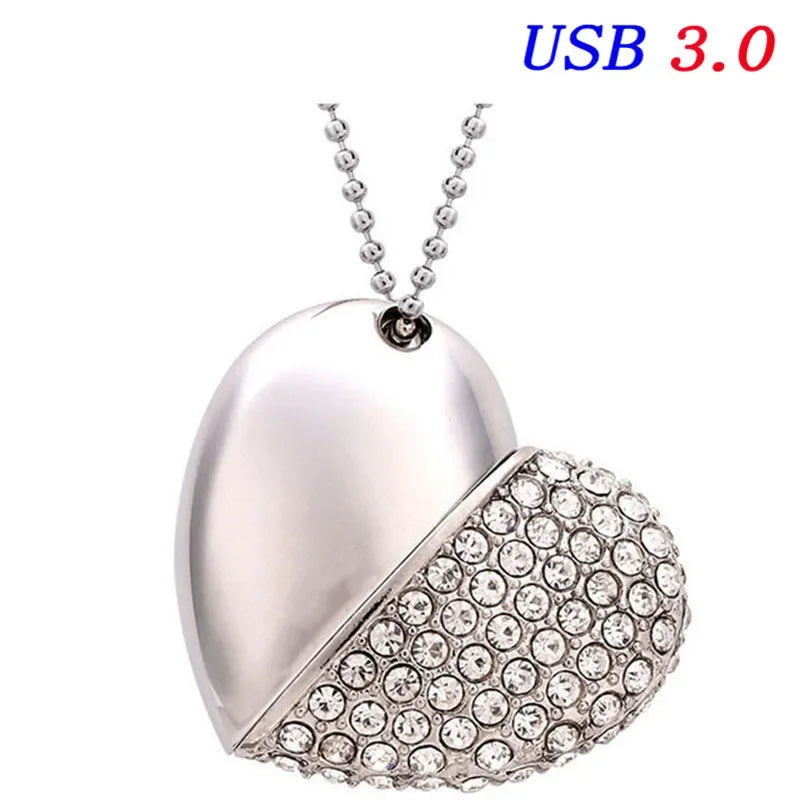 High Speed Metal Necklace USB 3.0 Flash Drive 4G 8G 16GB 32GB 64GB 128GB Heart Pen Drives Gifts  Memory Stick 100% Real Capacity