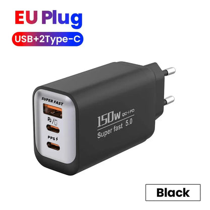Multi Ports USB Type C Fast Charger 150W Super Charging Wall EU/US/UK Plug Charger Quick Charge3.0 USB Adapter PD3.0 Charge Head