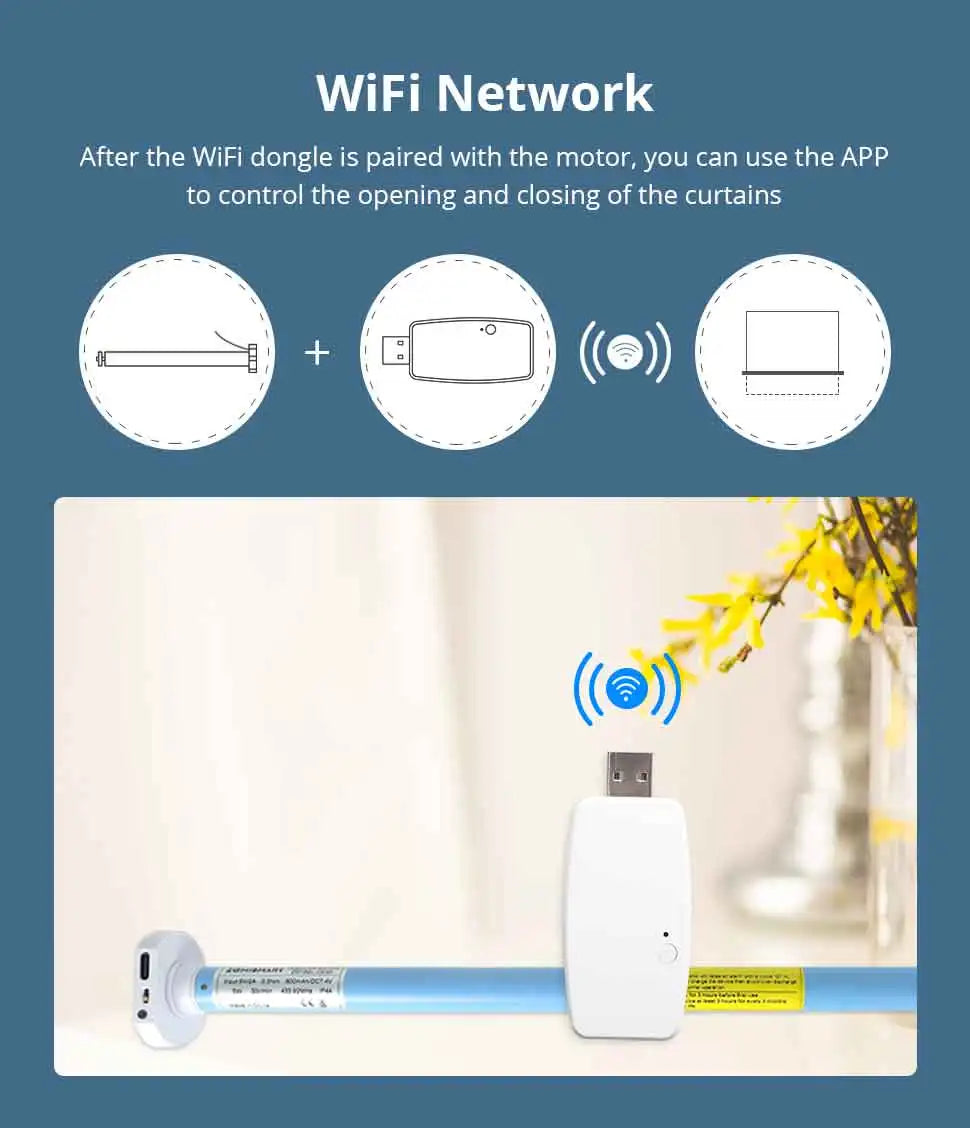 Zemismart WiFi Electric Roller Shade Motor for 17mm 25mm 28mm Tube Built-in Battery Work with Tuya Alexa Google Home Alice Voice