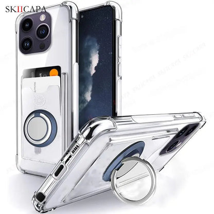 Ring Holder Wallet Card Slot Phone Case for Xiaomi 14T 14 Pro Airbag Shockproof Soft Silicone Transparent Cover for Redmi 14C 4G