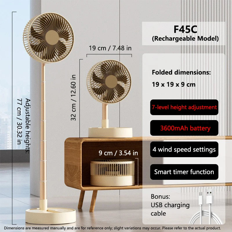 Lenovo USB Foldable Portable Fan 8inch 4 Speeds Timing Battery Operated Mini Floor Fan for Bedroom Indoor or Outdoor Table Fan
