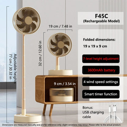 Lenovo USB Foldable Portable Fan 8inch 4 Speeds Timing Battery Operated Mini Floor Fan for Bedroom Indoor or Outdoor Table Fan