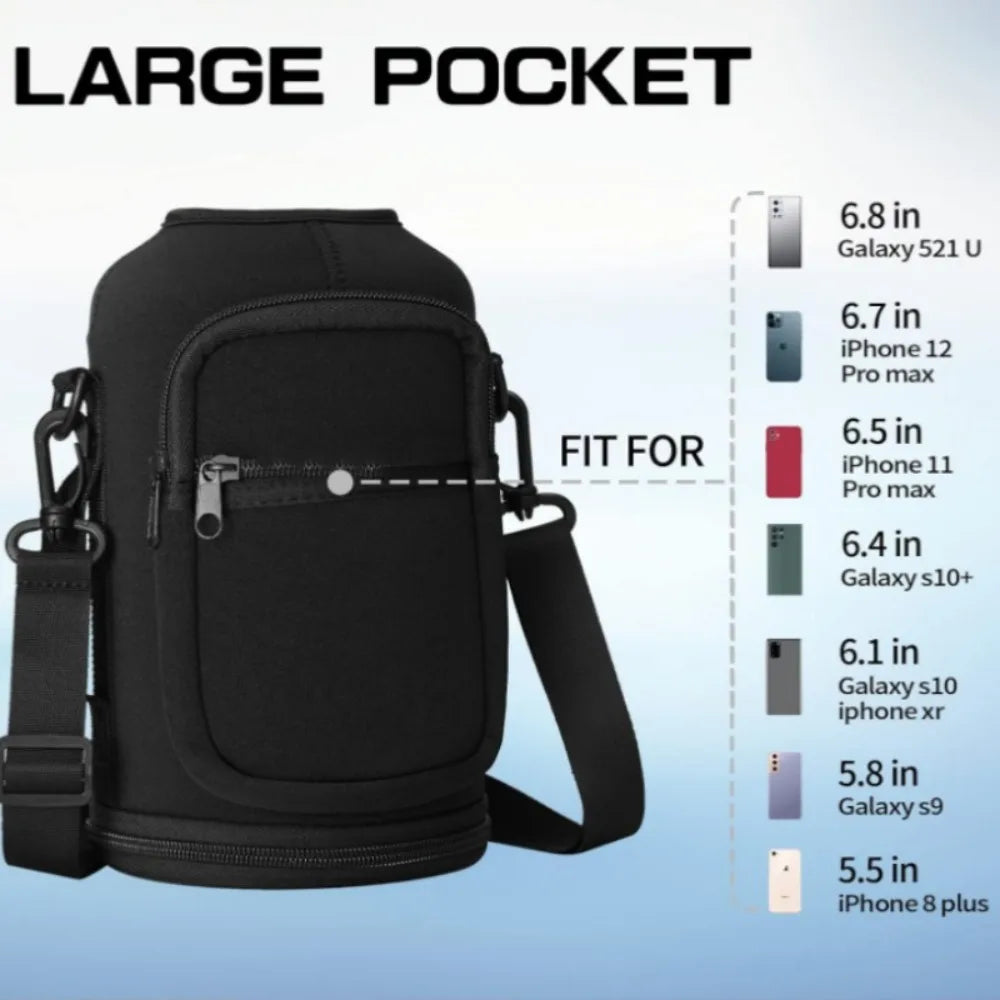 Portable Water Bottle Bag Large Capacity with Adjustable Shoulder Strap Cup Insulated Protective Cover for 64/128OZ Space Cup