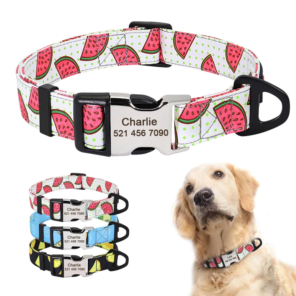 Custom Large Dog Collar Cute Print Personalized Pet Collar Nylon Puppy Dogs ID Collars Engraved Name for Small Medium Large Dog
