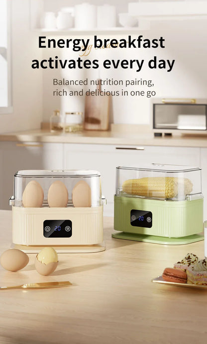 TINSOL Multifunctional Electric Egg Cooker Kitchen Breakfast Maker 200W High-Power Smart Egg Steamer with Timer Function