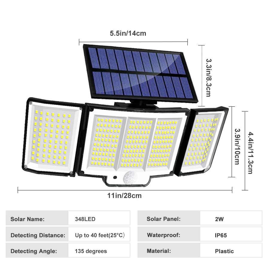 Solar Outdoor Motion Sensor Lights 348/328 LED Security Flood Wall Lamp Remote Control 270° IP65 Waterproof Outdoor Lighting