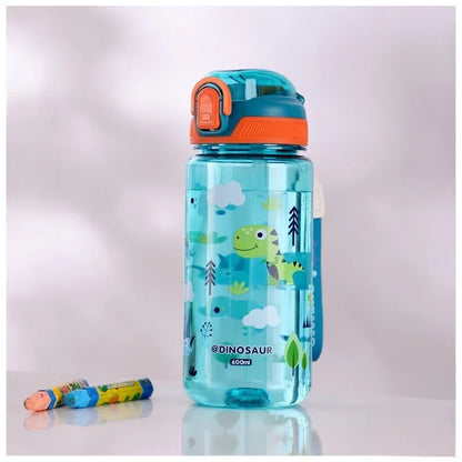 Dinosaur Themed Camping Bottle For Water Drinking Cup With Straw 600ml BPA Free Leakproof Kids Sports Bottle Lightweight Durable