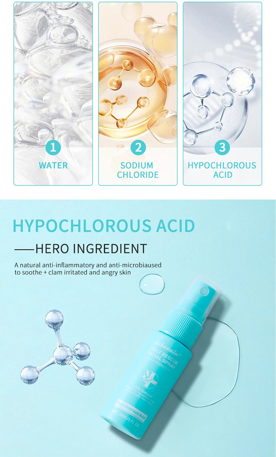 Hypochlorous Acid Spray Toner for Face Helps Reduce Redness Breakouts Soothing pH Balancing Toner Skincare