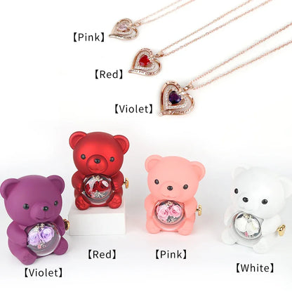 Cute Teddy Bear Design Jewelry Box for Girlfriend, Wife, Mother's Day, Birthday, Valentine's Day Surprise Heart Necklace
