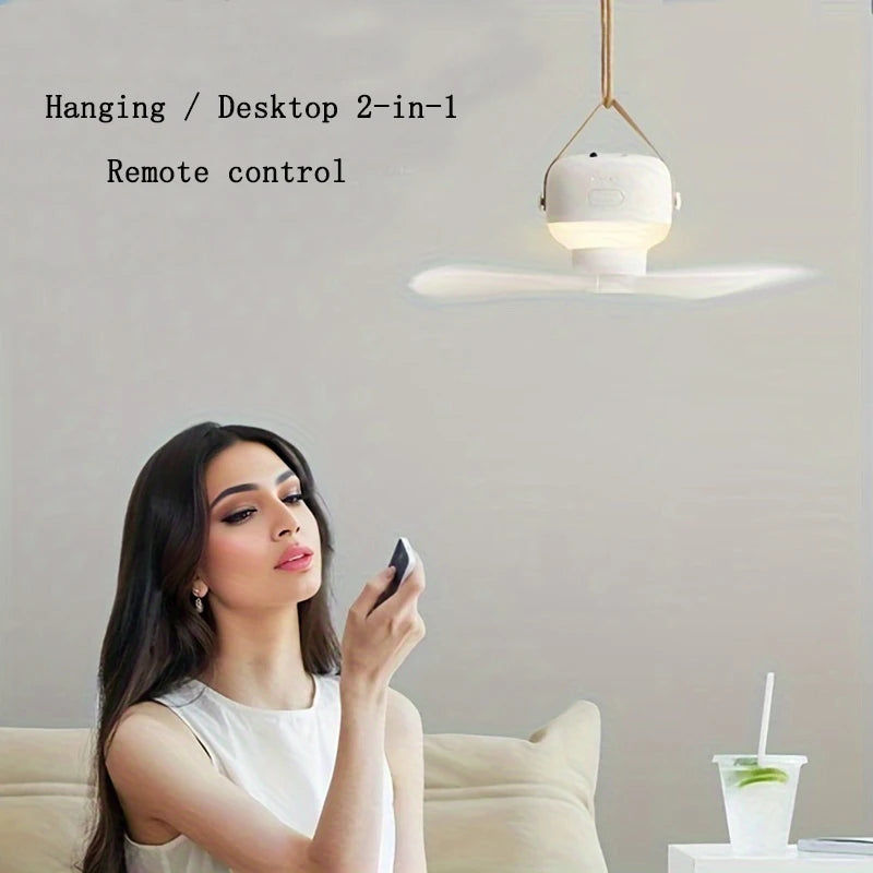 Electric fan ceiling fan, dormitory small fan, mosquito net ceiling, desktop triangular frame, adjustable night light