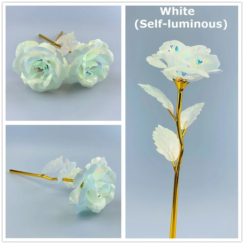 2024 Luminous Rose Valentine's Day Present Gifts Eternal Rose Flower Simulation 24k Gold Foil Rose Mother's Day Gifts